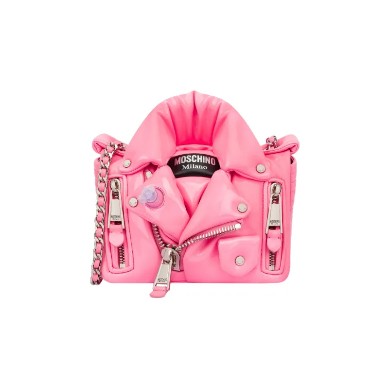 MOSCHINO Polyurethane Polyester Biker Bag, Crossbody Bag, Shoulder Bag Women's Pink-0