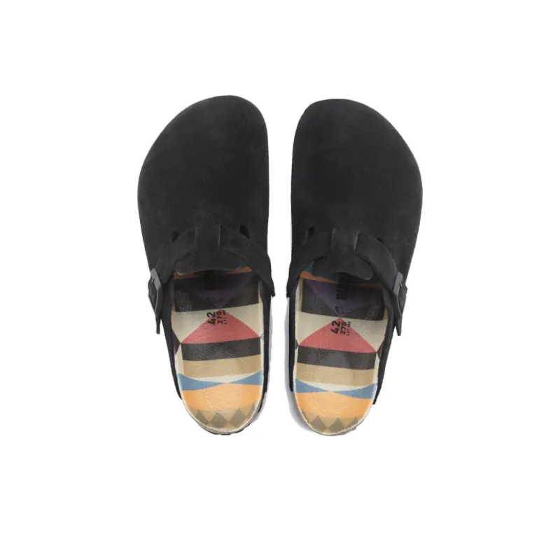 Birkenstock Boston Suede Black Pattern Footbed-3
