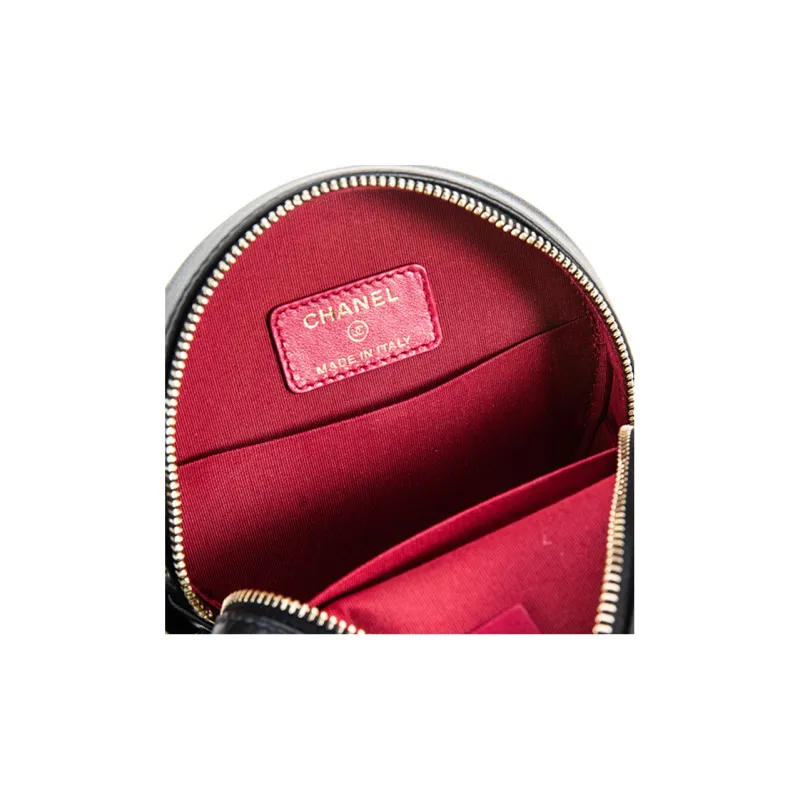 CHANEL Calfskin Round Bag Crossbody Bag Mini Women's Black-4