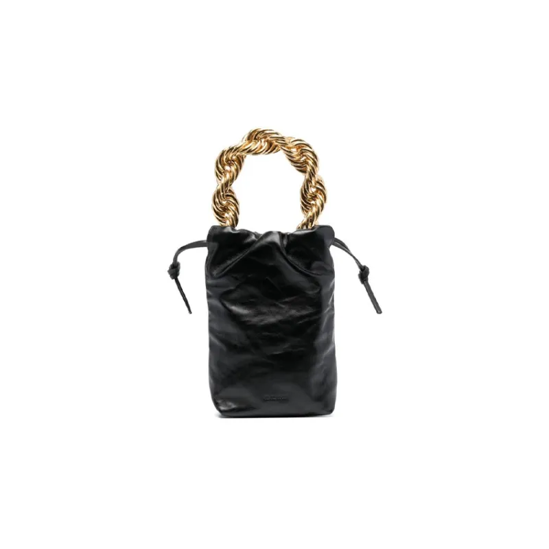JIL SANDER Cow Leather Bucket Bag, Handbag, Shoulder Bag Trumpets Women's Black-0