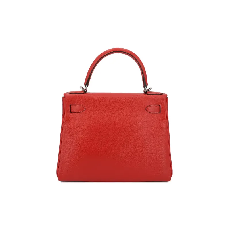 HERMES Kelly Evercolor Leather Handbag Regular Women's Heart Red With Burgundy Accents-4