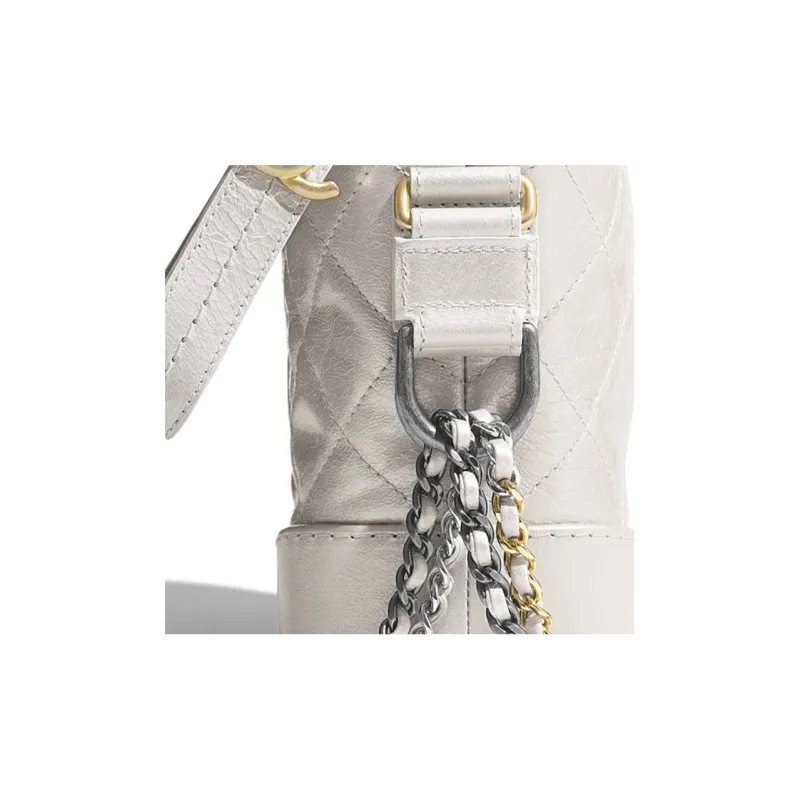 CHANEL Gabrielle Lambskin With Calfskin Handbag, Shoulder Bag, Crossbody Bag Trumpets Women's Gray White-3