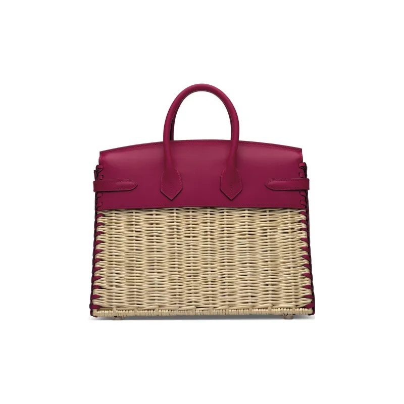 HERMES Birkin Swift Leather With Osier Wicker Birkin Bag, Picnic Bag Regular Women's Raspberry-2
