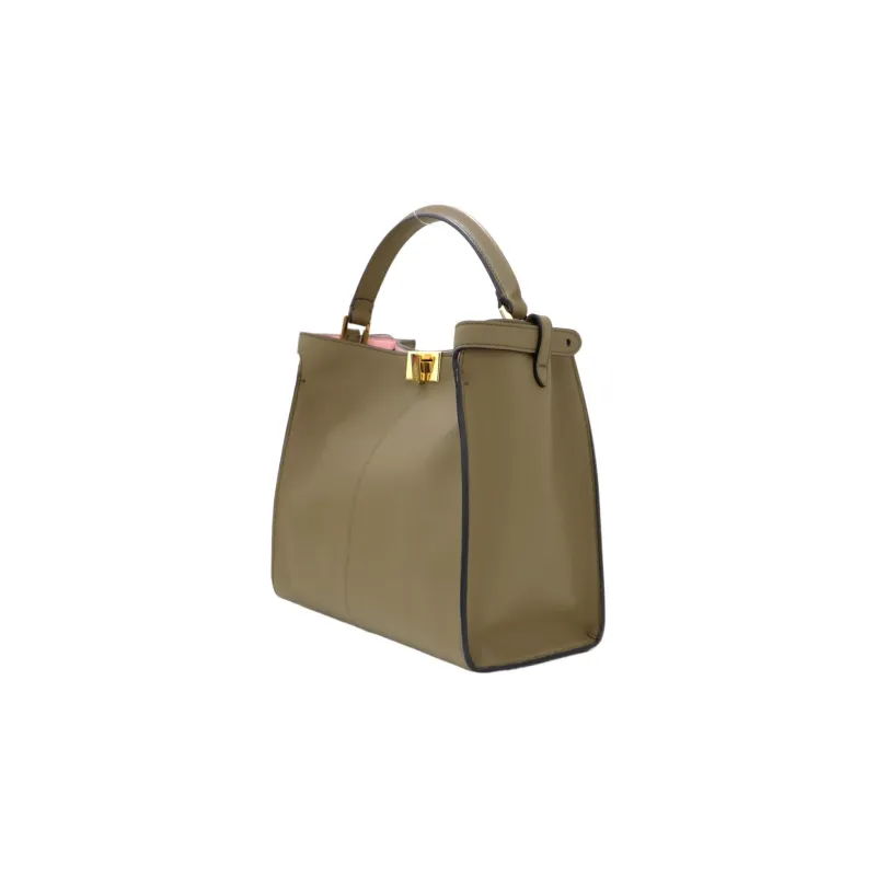 FENDI Peekaboo Leather Tote Bag Shopping Bag Crossbody One Shoulder Handbags Medium Size Women's Gray Green-1