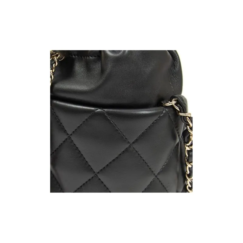 CHANEL Sheepskin Shoulder Bag, Crossbody Bag Medium Size Unisex Black-4