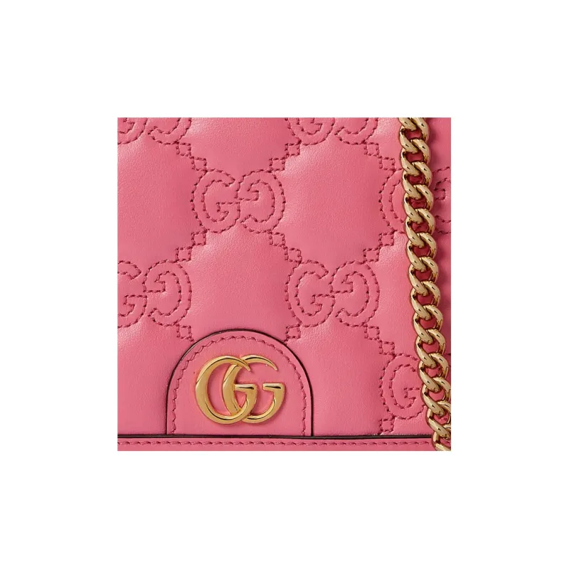 GUCCI Quilted Leather Small Square Bag, Shoulder Bag, Crossbody Bag, Wallet Women's Pink-8
