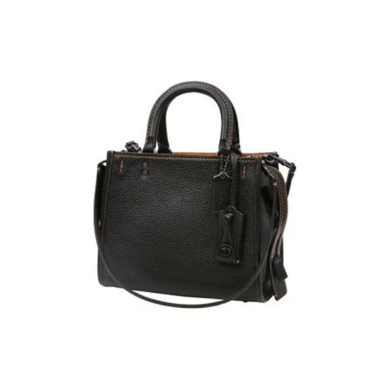 COACH Rogue Flesh Pigeon Leather Tote Bag, Shopping Bag, Shoulder Bag, Crossbody Bag, Handbag Medium Size Women's Black-2