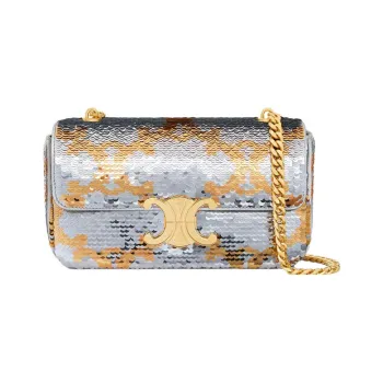CELINE Triomphe Calfskin Crossbody Bag Shoulder Bag Women's Gold/Silver
