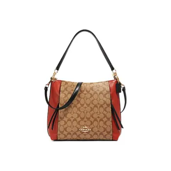 COACH Marlon Canvas With Leather Hobo Bag Tote Bag Shopping Bag Crossbody Bag Shoulder Bag Women's Brown & Red