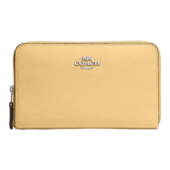 COACH Id Zip Wallet Leather Clutches Wallets Medium Size Women's Yellow