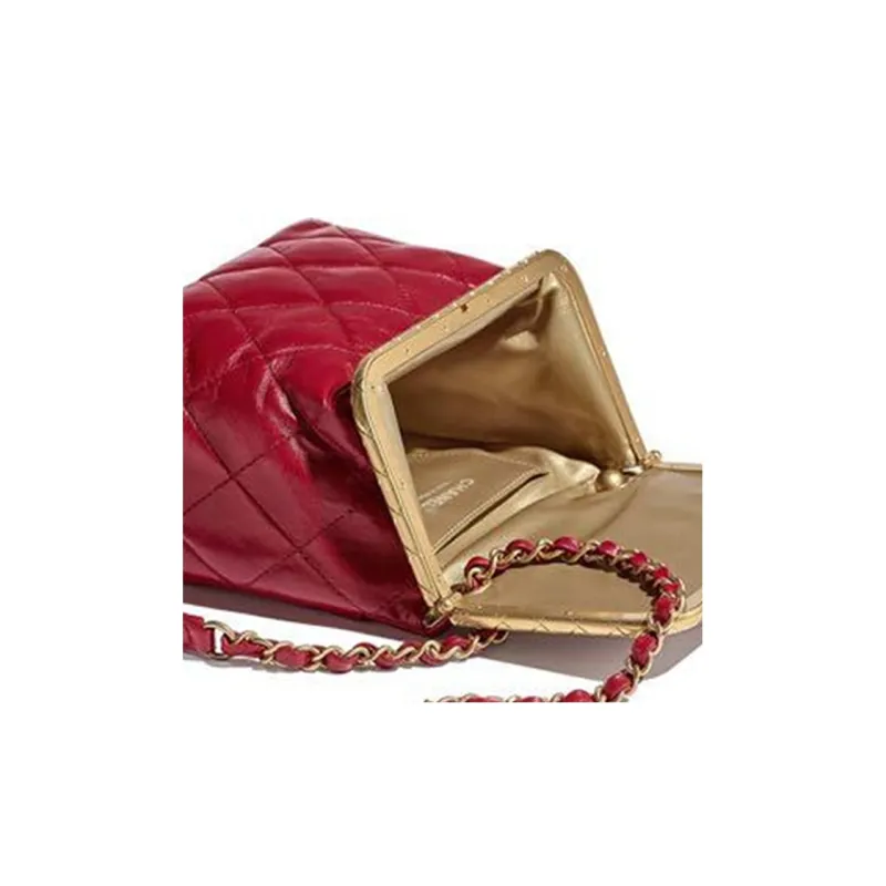 CHANEL Sheepskin Box Bag, Handbag, Shoulder Bag, Crossbody Bag Women's Gold Trim Red-3