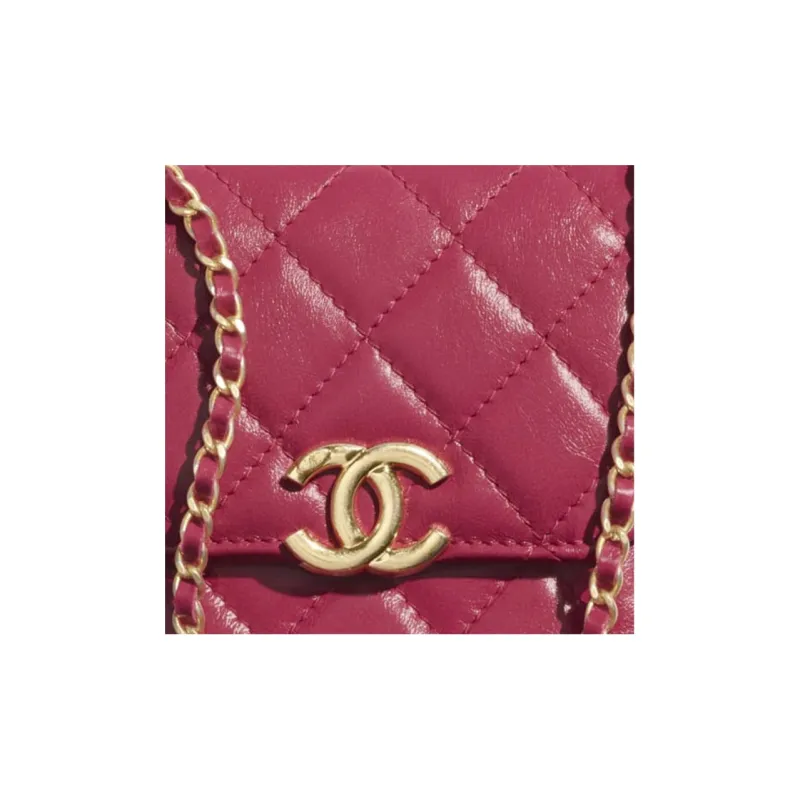 CHANEL Calfskin & Metal Crossbody Bag, Coin Purse, Cell Phone Pouch Women's Pink-3
