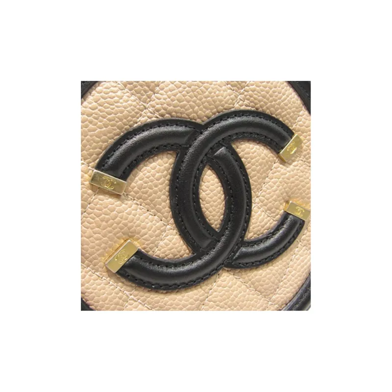 CHANEL Calfskin Shoulder Bag, Crossbody Bag Mini Women's Beige Black-4