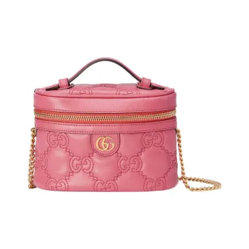 GUCCI GG Matelassé Leather Handle Bag Makeup Box Shoulder Bag, Handbag Mini Women's Pink