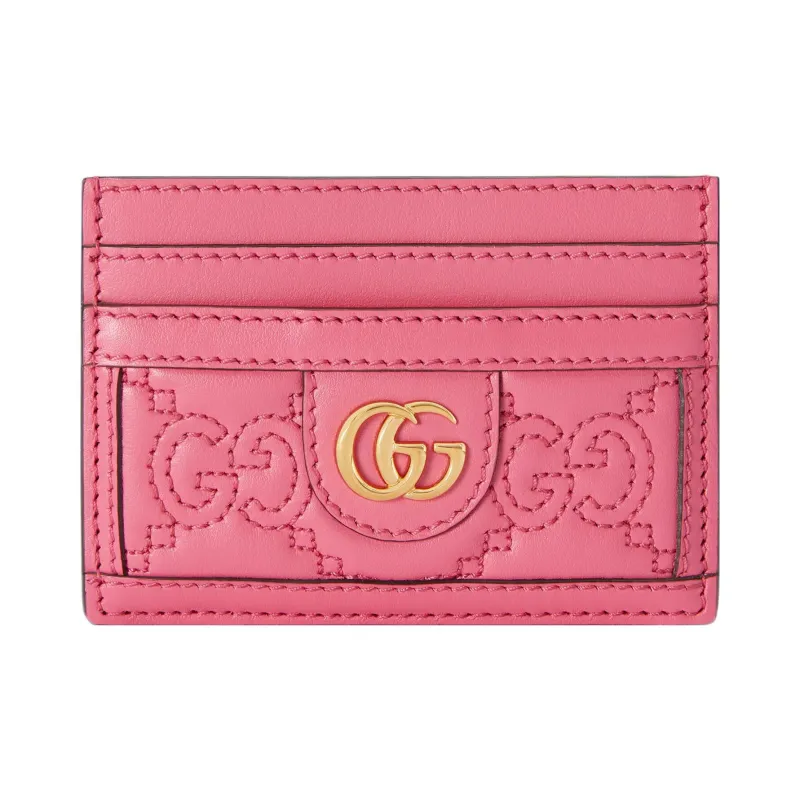 GUCCI GG Matelassé Leather Clutch Card Holder Small Size Women's Pink-0