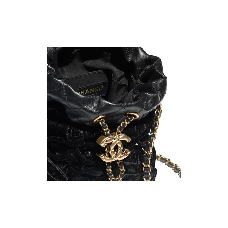 CHANEL Goatskin Crossbody Bag, Shoulder Bag Unisex Black-2