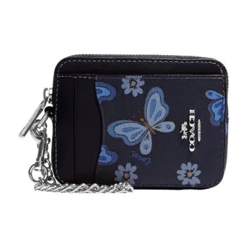 COACH Card Case Canvas With Leather Wallets Card Holders Women's Midnight Marine