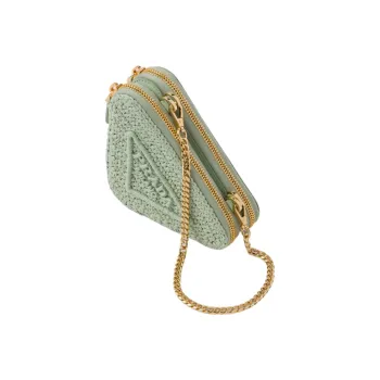 PRADA Raffia With Leather Clutch Mini Women's Light Green