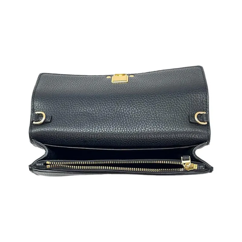 TORY BURCH Britten Leather Shoulder Bag, Crossbody Bag Regular Women's Black/Black Gold-4
