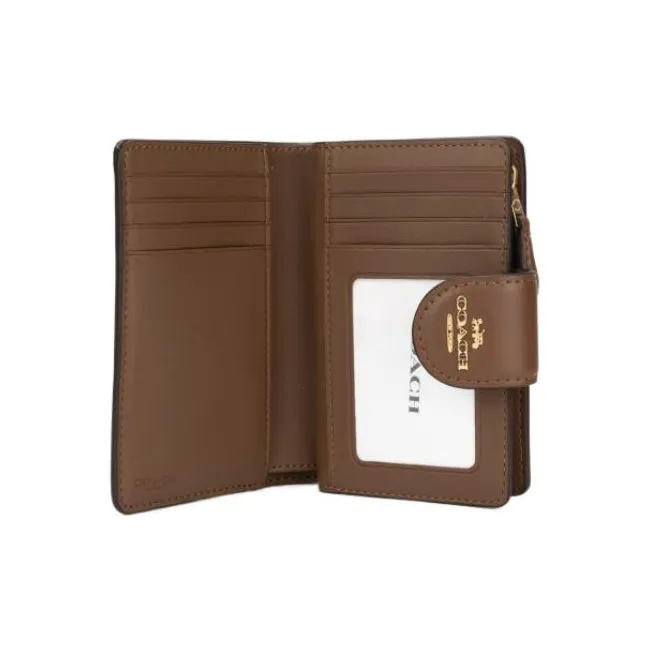 COACH Corner Zip Canvas With Leather Clutches Wallets Medium Size Women's Brown-3