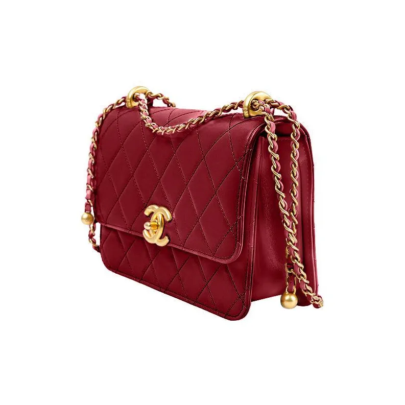 CHANEL Calfskin Flap Bag, Shoulder Bag, Crossbody Bag Trumpets Women's Burgundy-1