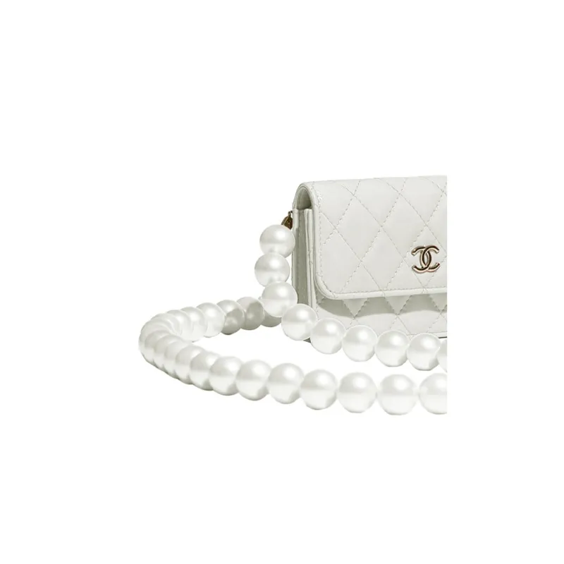 CHANEL Calfskin Coin Purse Chain Bag, Pochette, Shoulder Bag, Handbag, Shoulder Bag, Crossbody Bag Women's White-1