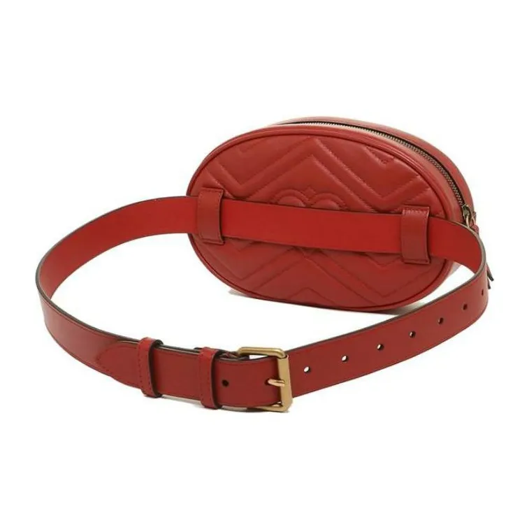 GUCCI GG Marmont Leather Sling Bag, Crossbody Bag, Fanny Pack Trumpets Women's Red-3