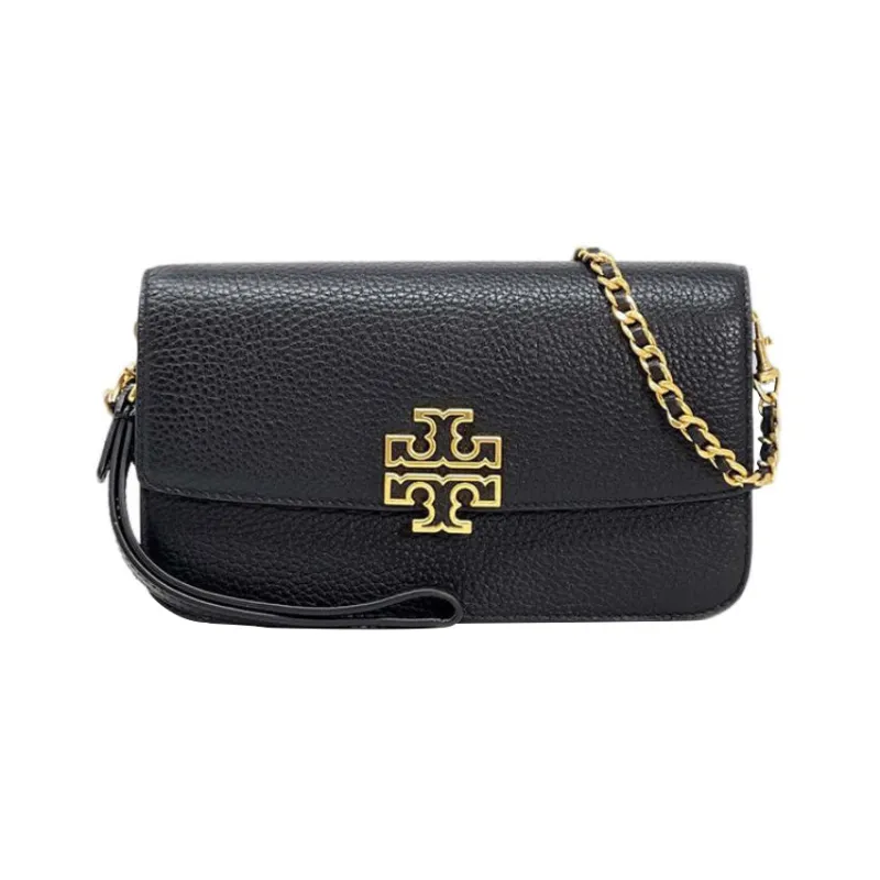 TORY BURCH Britten Leather Shoulder Bag, Crossbody Bag Regular Women's Black/Black Gold-0