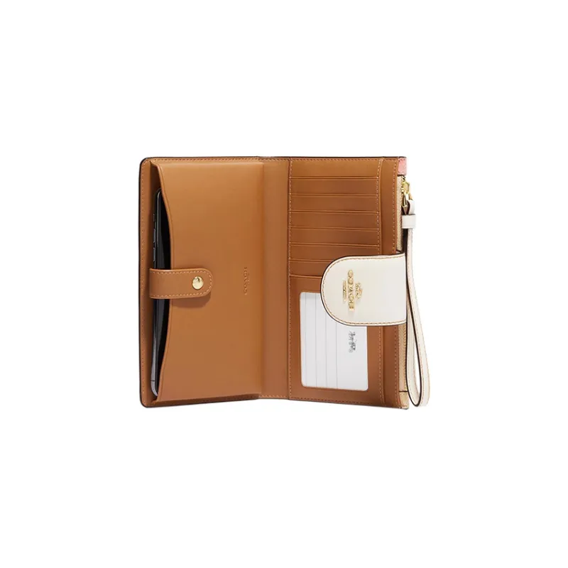 COACH Tech Wallet Coated Canvas With Leather Clutch Wallet Small Size Women's Khaki-1