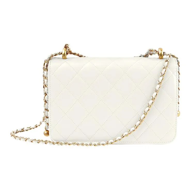 CHANEL Cow Leather Crossbody Handbag, Shoulder Bag Women's White-2