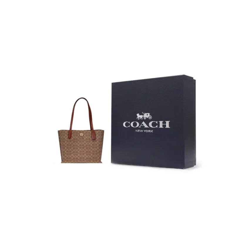 COACH Willow Canvas With Calfskin Tote Bag, Shopping Bag, Handbag, Shoulder Bag Women's Brown-5