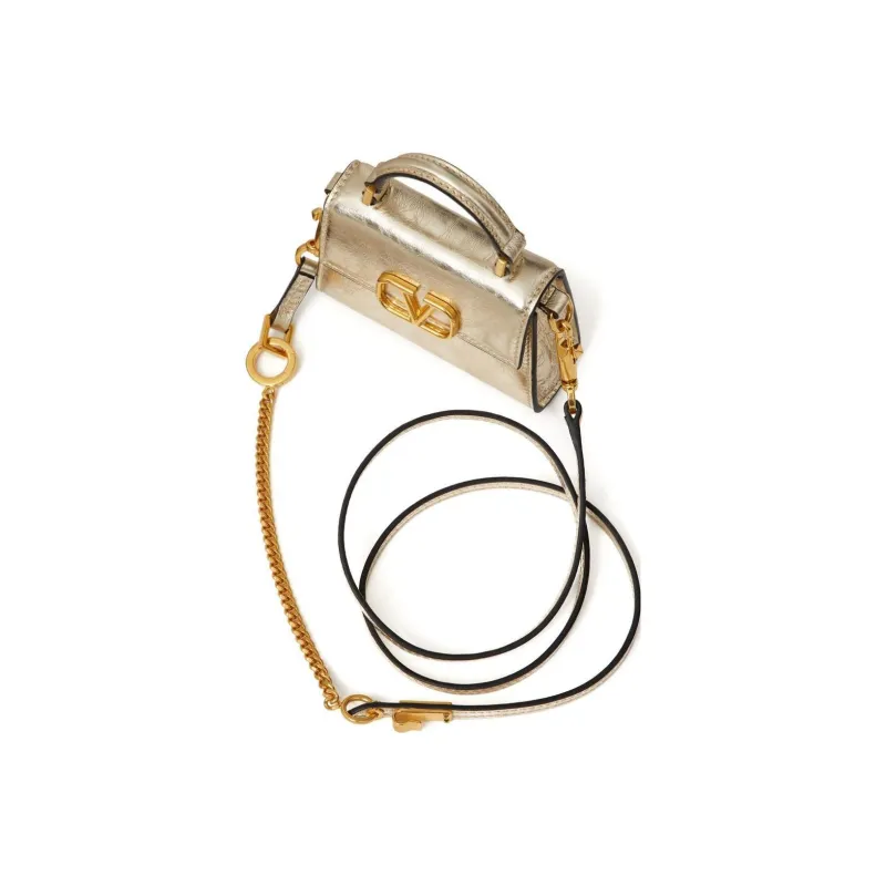 Valentino GARAVANI Calfskin Shoulder Bag Crossbody Bag Handbag Mini Women's Gold-4