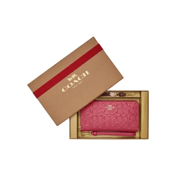 COACH Zip Around Leather Clutches Wallets Small Size Women's Strawberry Red