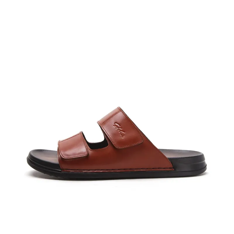 Satchi Slide Slippers Men Yellow Brown-0