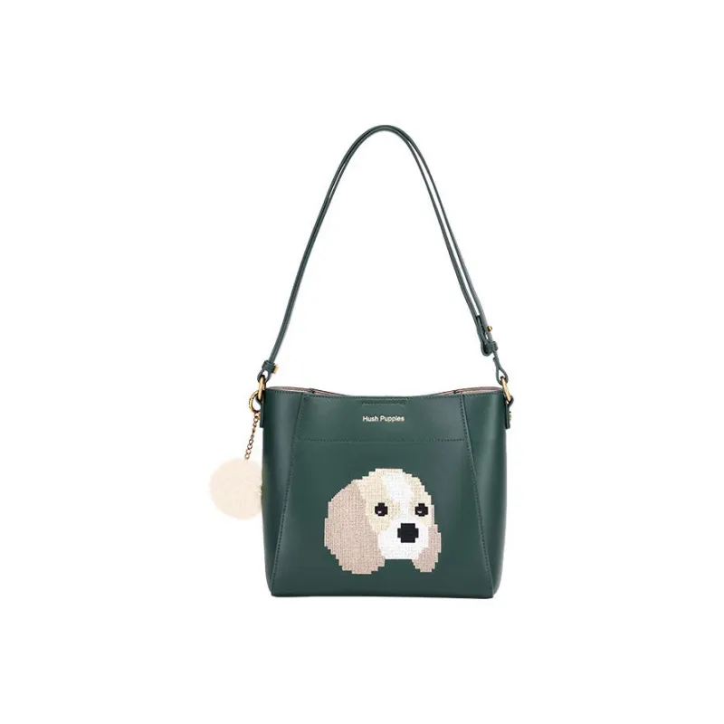 Hush Puppies Cow Leather Crossbody Bags Shoulder Bags Medium Size Women's Black-0