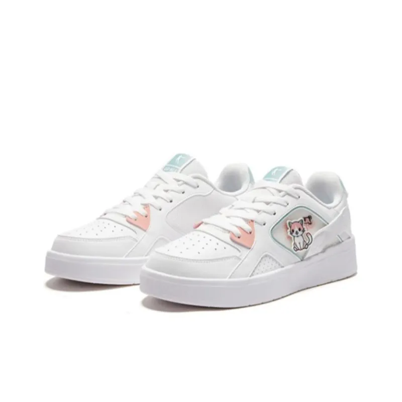 QIAODAN Cute Pet 3.0 Anti-Slip And Wear-Resistant Lightweight Low-Top Skateboard Shoes Women's White Pink-1