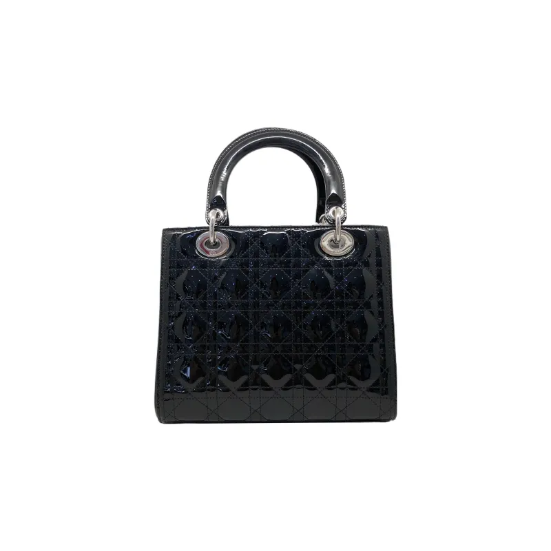 DIOR Lady Dior Patent Leather Calfskin Shoulder Bag Crossbody Bag Handbag Medium Size Women's Black-4