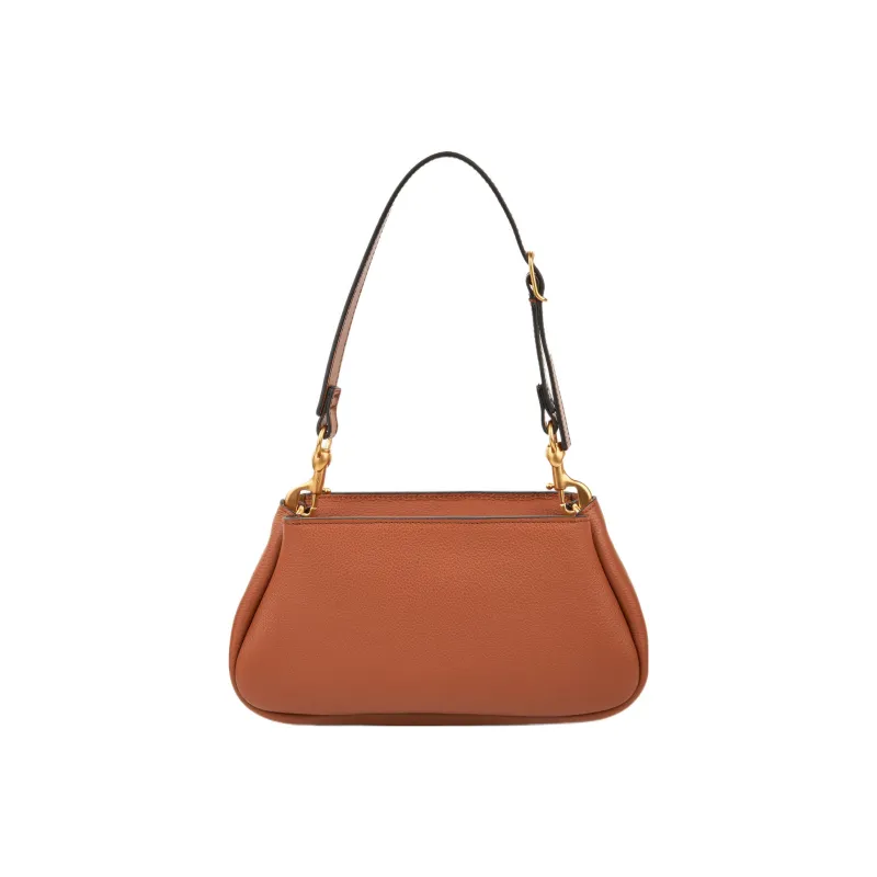 Chloe Marcie Grained Calfskin Patchwork Leather Portable One Shoulder Clutch Small Size Women's Brown Yellow-2