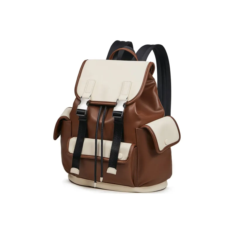Slazenger Wear Resistant PU Soft Leather Backpack Large Size Unisex Hexagonal Dark Gray Brown-5
