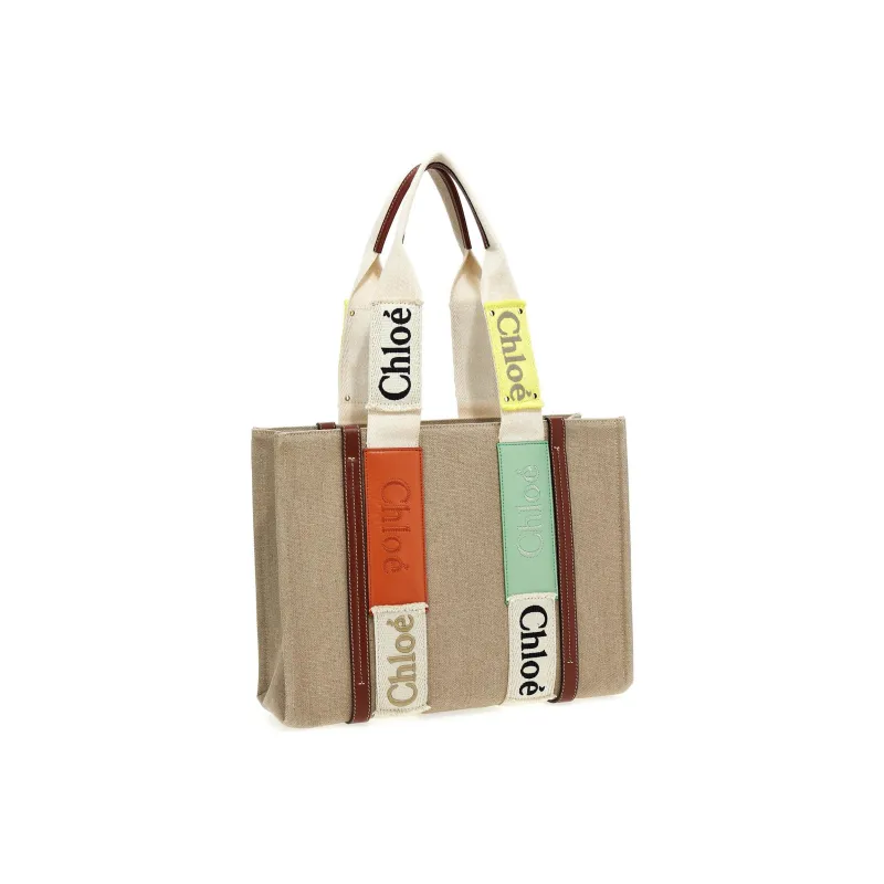 Chloe Linen Tote Bag Shopping Bag Crossbody One Shoulder Handbags Regular Women's Brown/Green-1