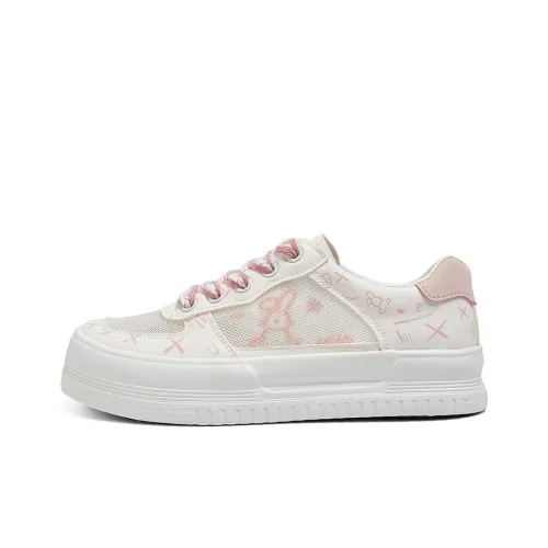 RENBEN Skateboard Shoes Women's Low-Top White/Pink