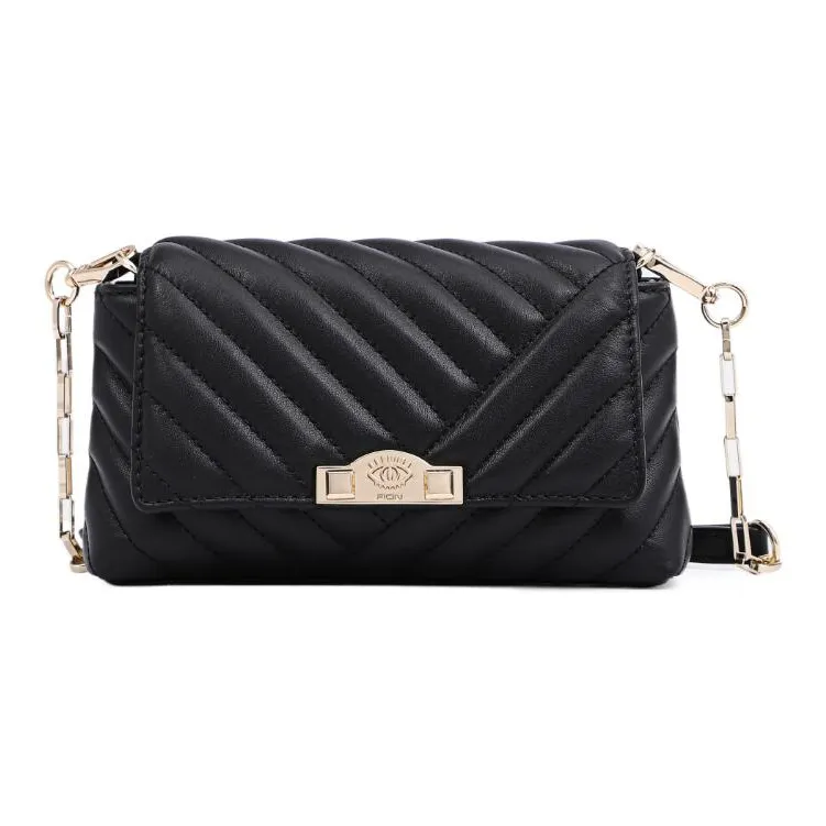 FION Cow Leather Small Square Bag, Crossbody Bag Trumpets Women's Black-0