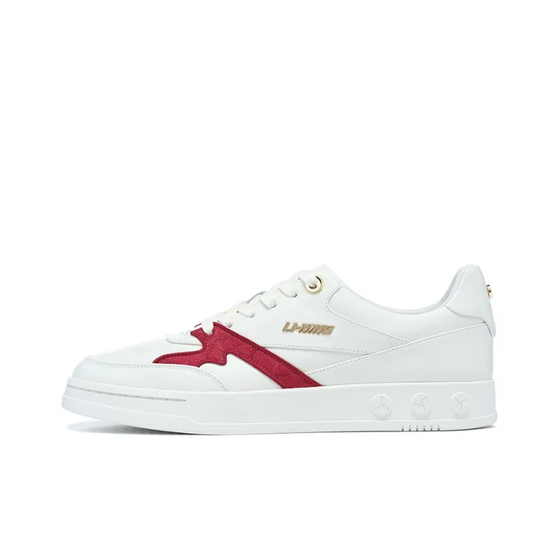 LI NING 1990 Abrasion Resistant Slip Resistant Low Top Skateboard Shoes Women's White Red-0