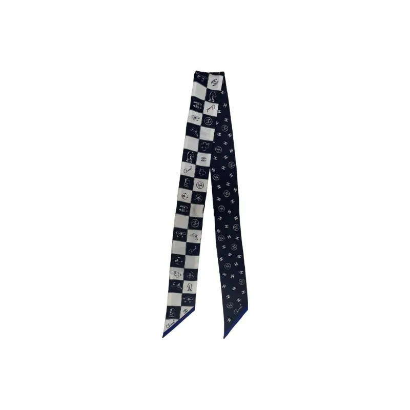 CHANEL Silk Scarves Unisex Black/White-0