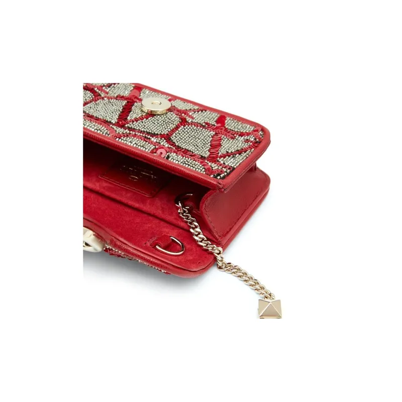 Valentino Silk Crossbody Bag Shoulder Bag Women's Red/Gold-5