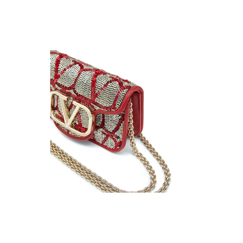 Valentino Silk Crossbody Bag Shoulder Bag Women's Red/Gold-6