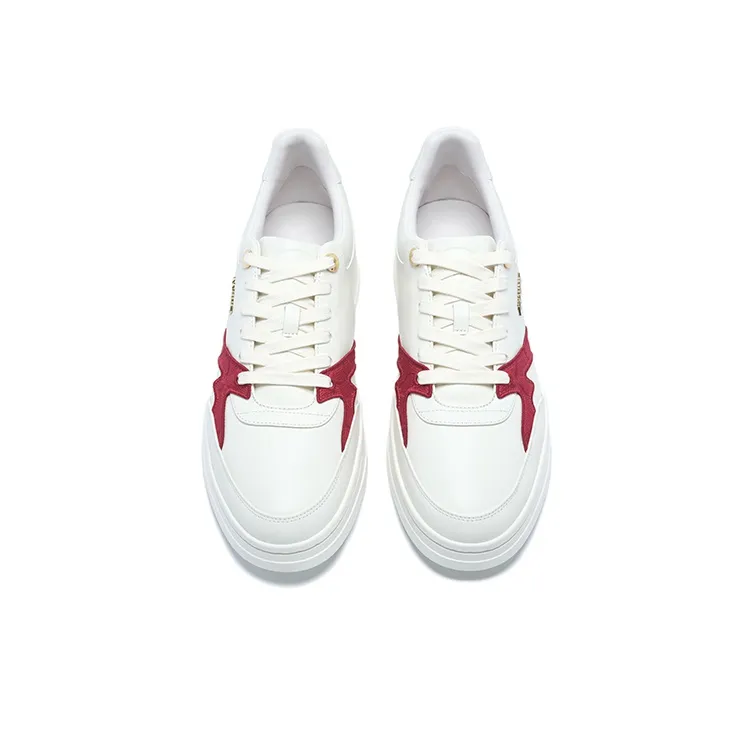 LI NING 1990 Abrasion Resistant Slip Resistant Low Top Skateboard Shoes Women's White Red-2