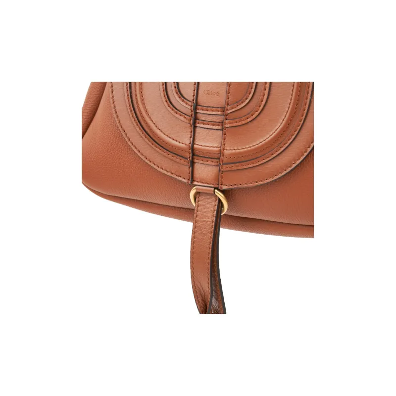 Chloe Marcie Grained Calfskin Patchwork Leather Portable One Shoulder Clutch Small Size Women's Brown Yellow-3