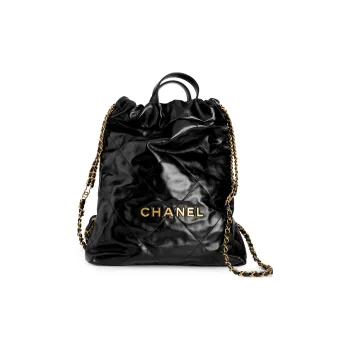 CHANEL 22Bag Bright Calfskin Backpack Small Size Women's Black