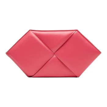 Bottega Veneta Lambskin Patch Calfskin Clutch Large Size Women's Pink